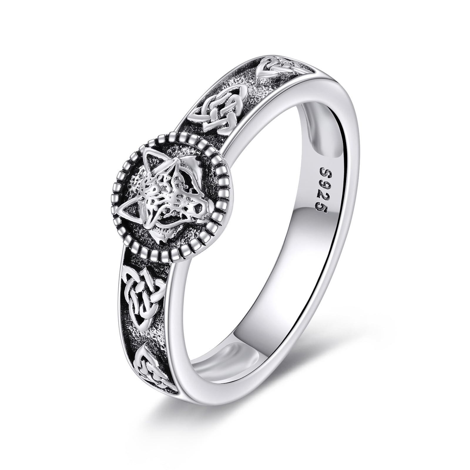 POPLYKE Anillo de plata de ley 925 con runa vikinga, anillo de lobo para mujeres y hombres, joyería vikinga, anillo gótico, regalos de cumpleaños, 8#