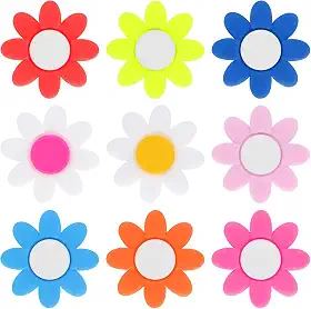 Raquete de tênis amortecedora de 9 peças, amortecedor de tênis para raquete, amortecedor de raquete de tênis em forma de flores, amortecedor de silicone para raquete, multicolorido