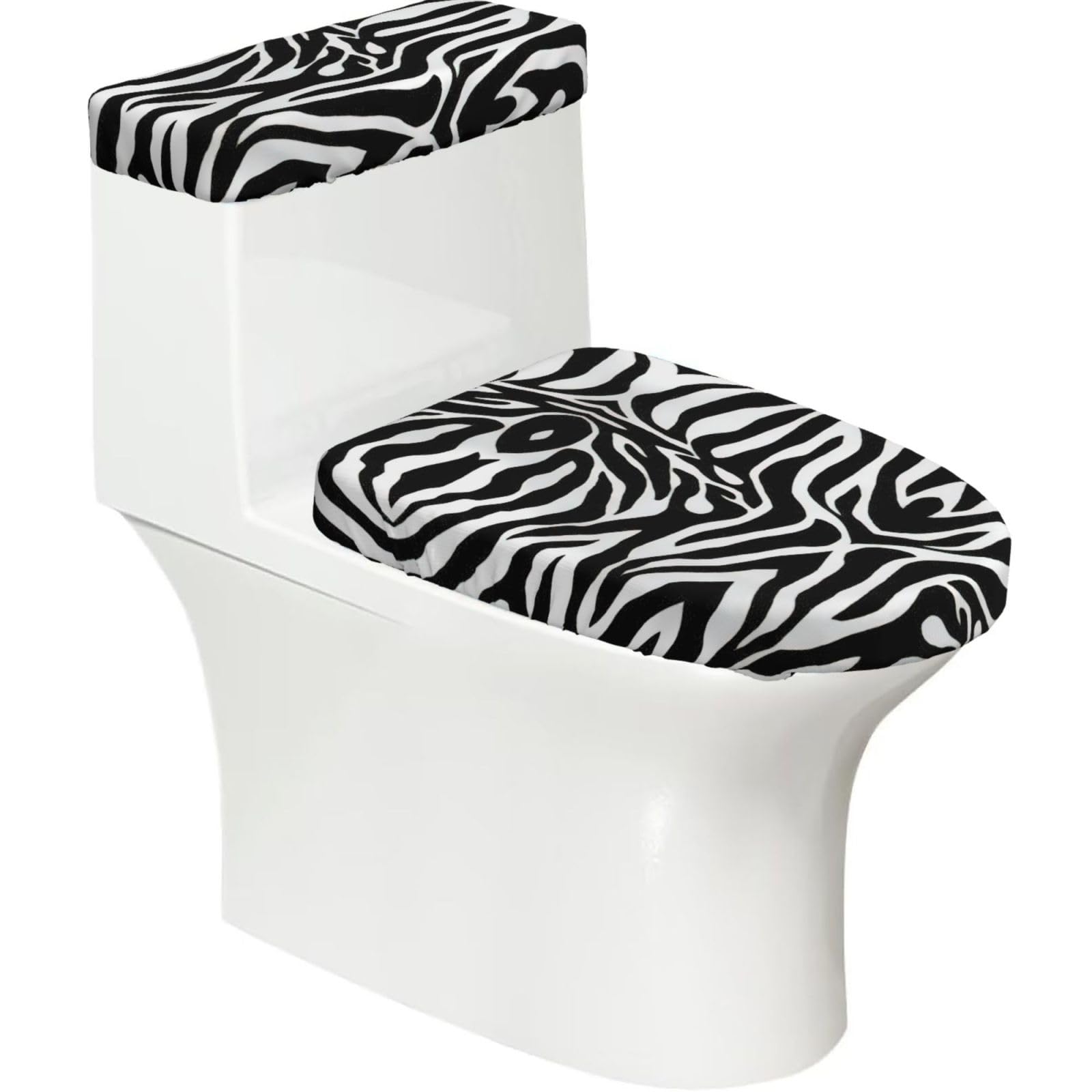 Zebra Print Printed Toilet Tank and Lid Cover Set of 2 for Most Bathrooms, Fits Elongated Round Toilets