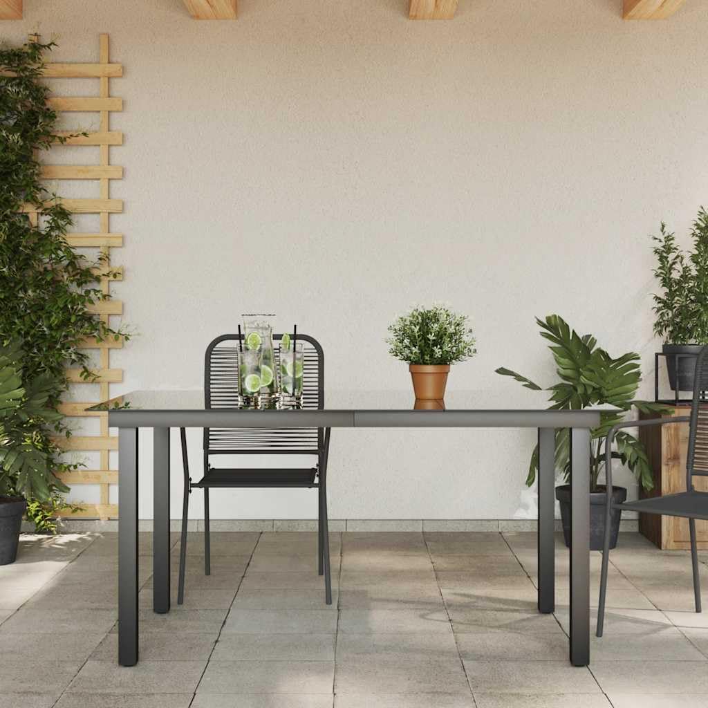Stół ogrodowy, czarny, 150 x 90 x 74 cm, wykonany z aluminium i szkła, odporny na warunki atmosferyczne, stół outdoorowy do ogrodu, na taras, balkon, piknik, kemping, składany, zajmuje mało