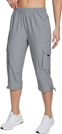 BALEAF Women's 15" Cargo Capri Hiking Pants Quick Dry Lightweight Elastic Waist Outdoor Hiking Travel Casual with Pocket