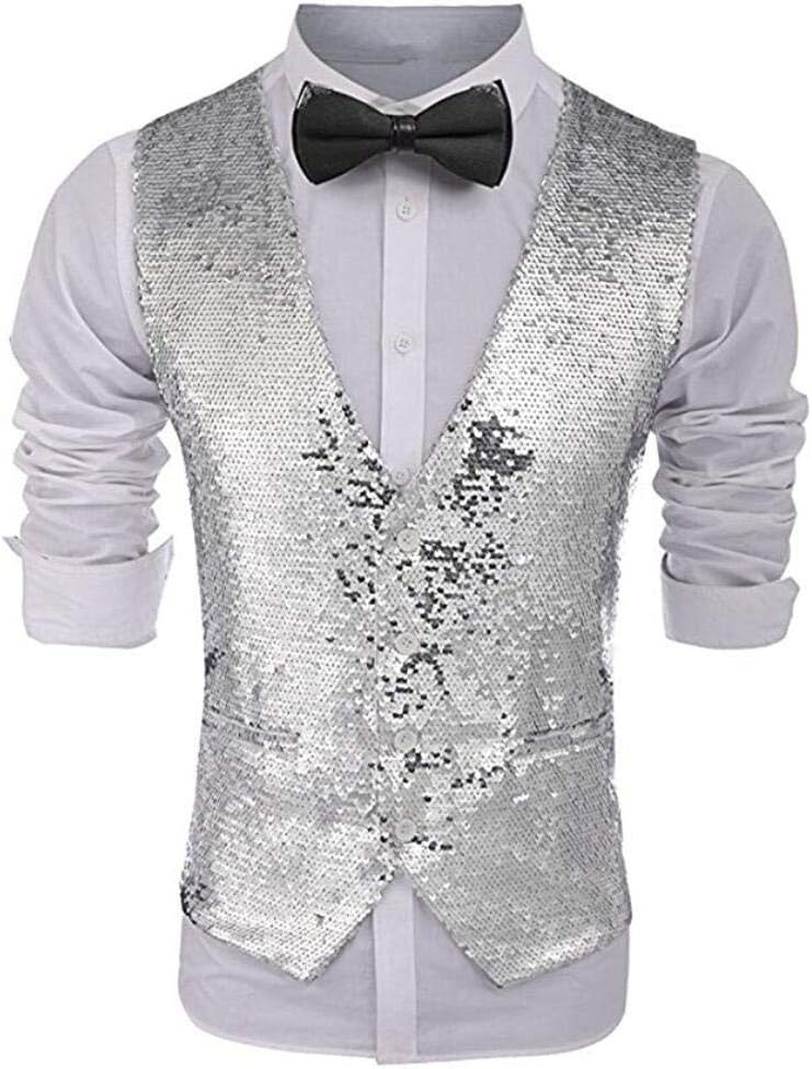 Men's Sequins Buttons Down Waistcoat V-Neck Wedding Party Vest Casual Vest