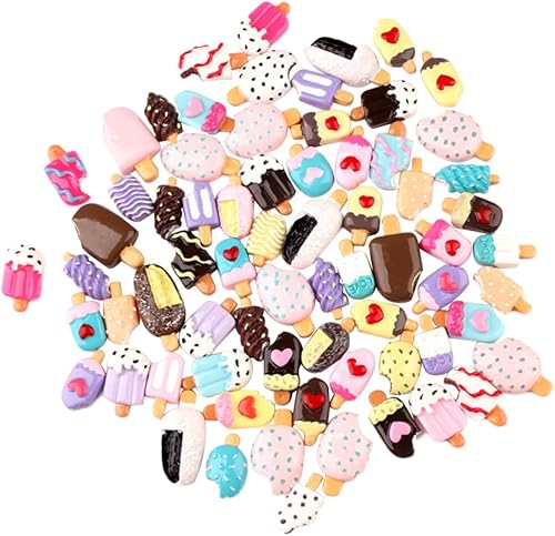 VILLCASE 50 piezas de dijes de resina para arte de uñas, cuentas de resina kawaii, helado, resina, joyería para niños, material de manualidades,