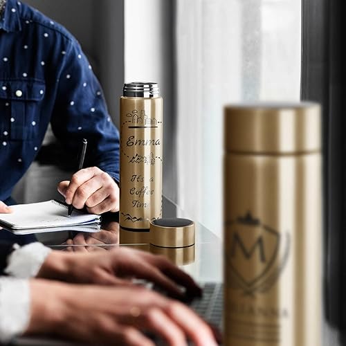 Miniatura 2 de Maverton Taza de viaje con grabado para mujer - Taza térmica personalizada para dama - Infusor de té extraíble - Diseño ligero - Pantalla LED de