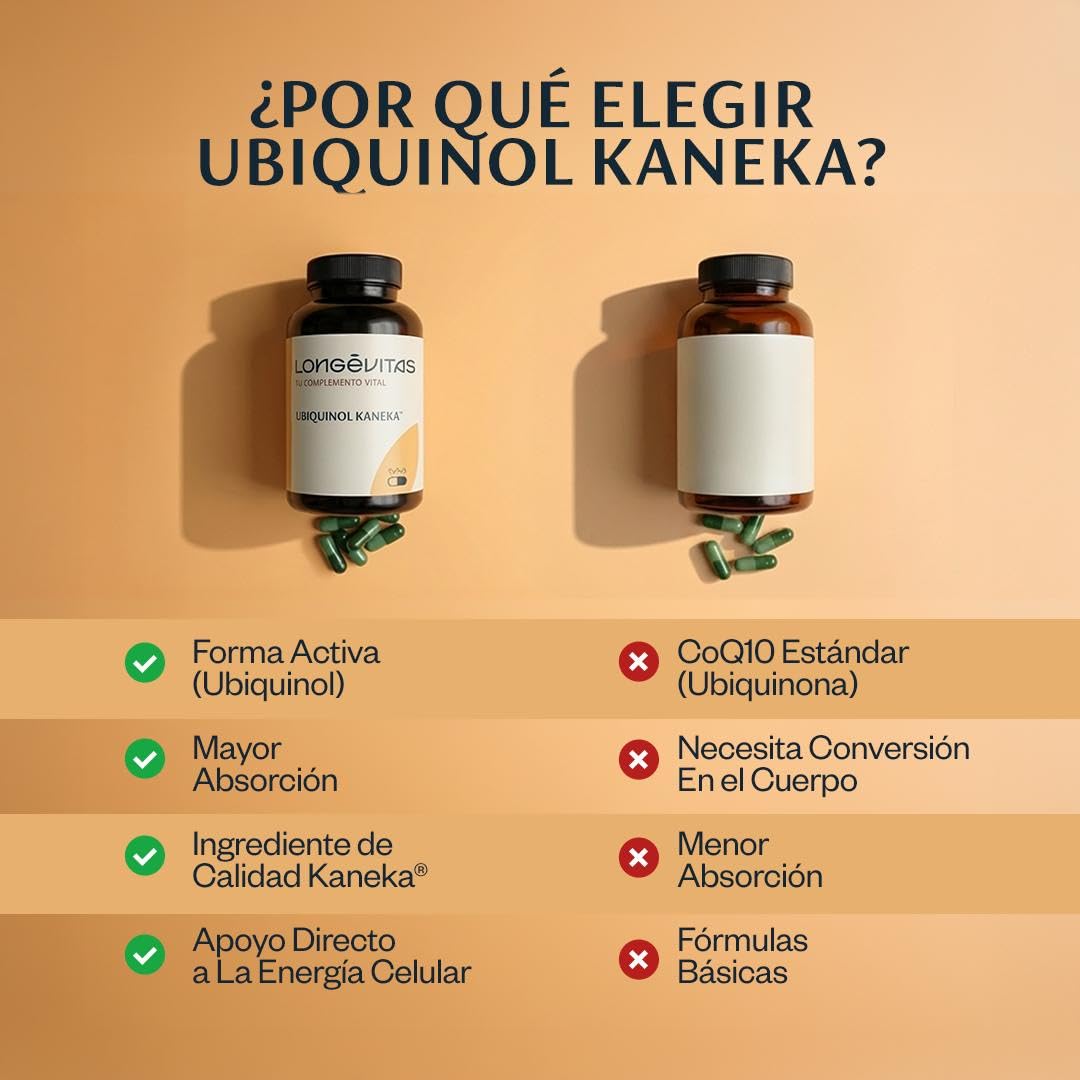 Longévitas Ubiquinol Kaneka CoQ10, Alta Absorción, 2 Meses (60 Cápsulas) | Forma activa y reducida de CoQ10, Tecnología Kaneka patentada, Fabricado en España, 1 cápsula/día