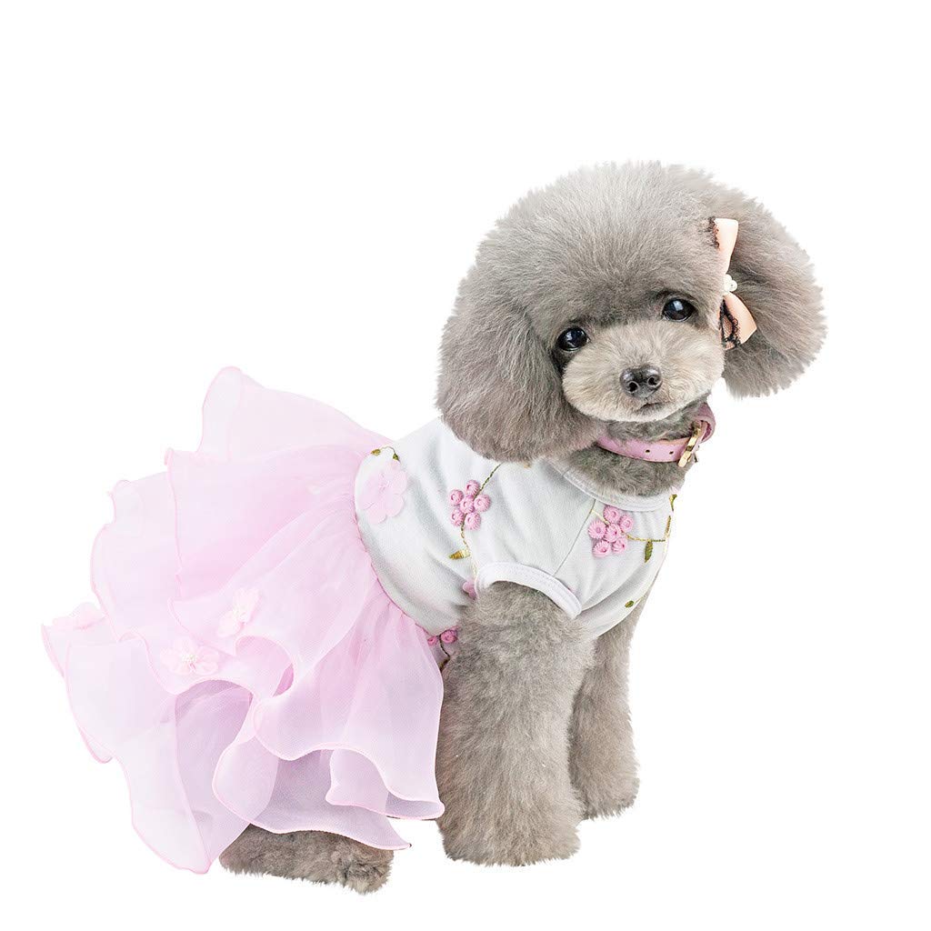 Amazon ペット服 犬の服 犬洋服 19年 刺繍 レース 朦 ネットプリンセス スカート レディース上着 可愛い 姫系 蝶結び 綿製 変身服 犬猫用 ウェディング パーティー 花火大会 ドレス 脱着式 飾り用 犬猫洋服 小型犬 中型犬 大型犬 ピンク L Jinghong