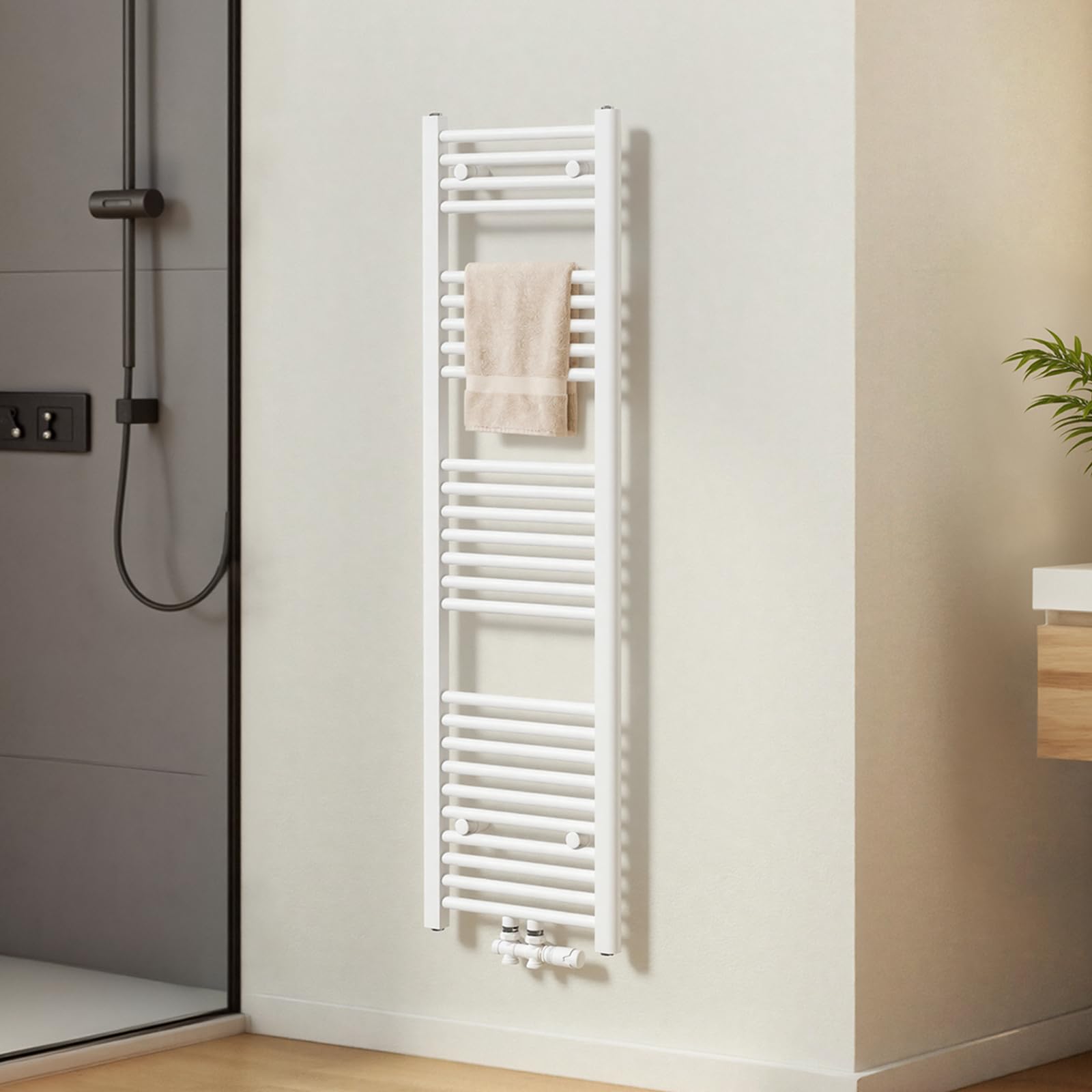 EMKE Toallero Baño Radiador, 120 x 40 cm, Tubo Redondo, Blanco | secador de Toallas con conexión Central, radiador secador de Toallas de Agua Caliente