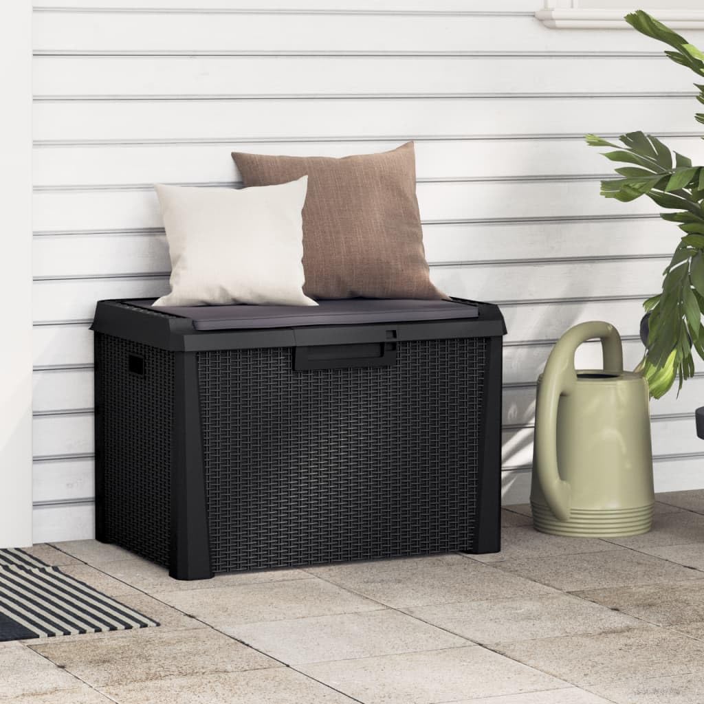 vidaXL Caja de Almacenaje Jardín con Cojín de Asiento, Caja Cerradura, Asiento Exterior de Almacenaje, Baúl Arcón de Patio, PP Gris Antracita 125 L
