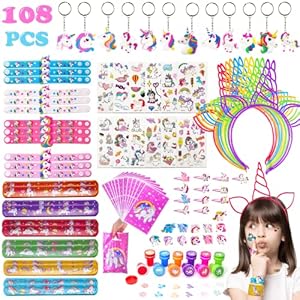YOCOLE 108 Pièces Kit Anniversaire Licorne Cadeau, Deco Anniversaire Licorne Fille, Bandeau Bracelets Porte Clé Timbre…