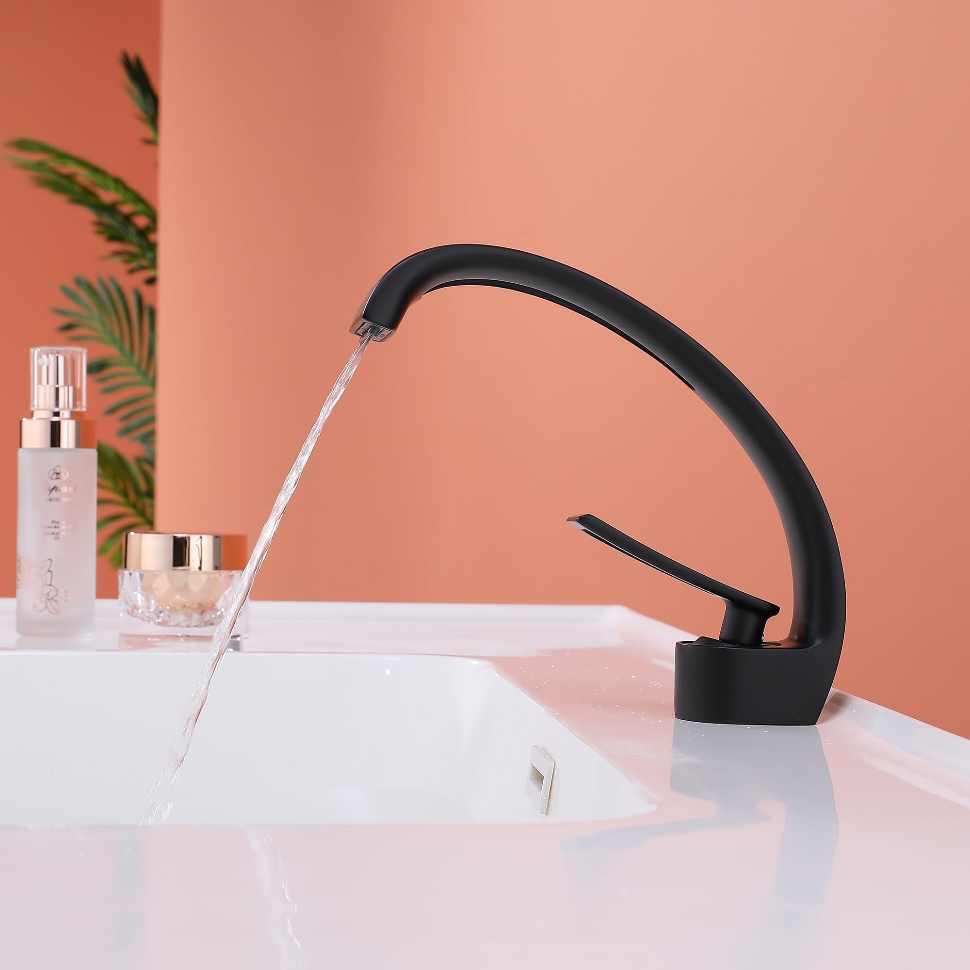 Rubinetto Bagno Cascata Nero, Miscelatore Lavabo Stile Moderno, Monocomando a Cascata Con Acqua Calda e Fredda