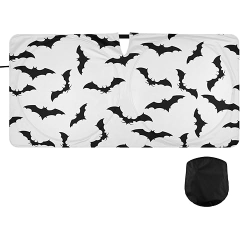 Bat Car Windshield Sun Shade Halloween White Foldable Sunshade Front Window Visor P...