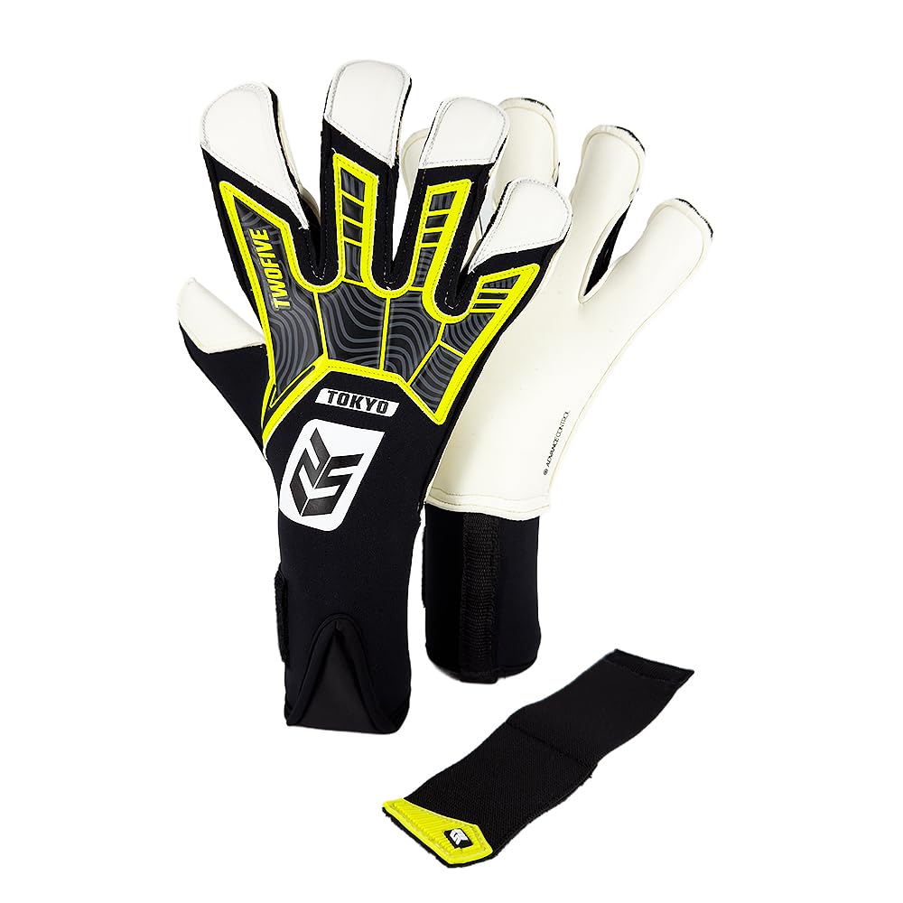 TWOFIVE | Guantes de Portero Fútbol Tokyo Advance Roll Negro | Guantes resistentes a la abrasión, nivel federado, recomandado para entrenamientos.