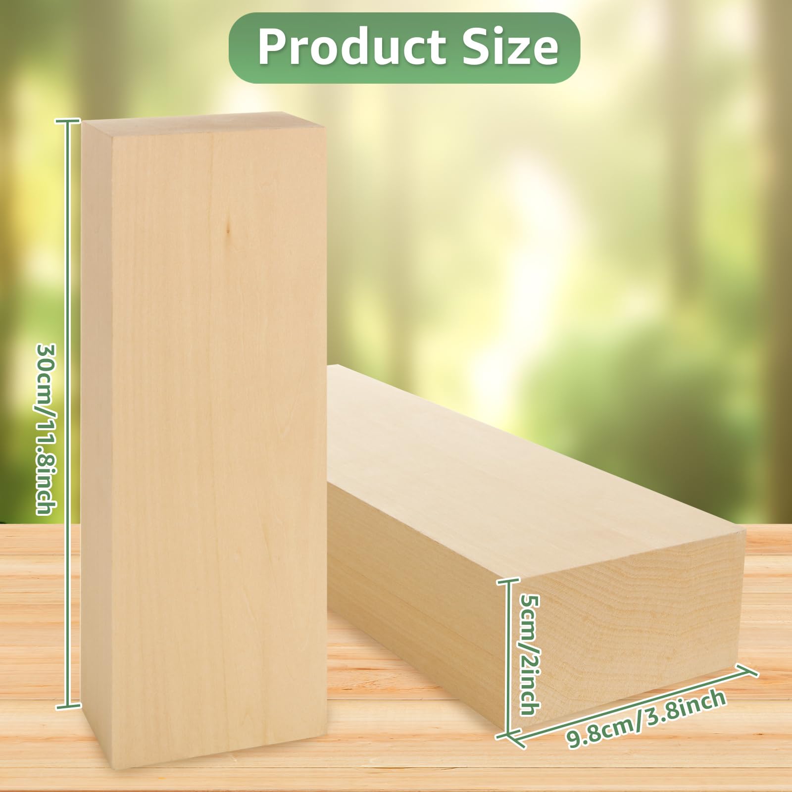 2 Pack Unfinished Basswood Carving Blocks, 12x4x2Inch Large Bass Wood Blocks for Wood Carving for Home, Crafts, Class, Arts, Christmas DIY Supplies