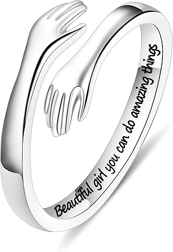 Yesteel - Anillo en forma de abrazo, de plata de ley S925 y ajustable para mujeres y adolescentes, regalos de cumpleaños y el Día de la Madre para