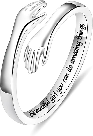 Yesteel S925 Sterling Silver Hug Ring for Women Teen Girls, Adjustable Ring Jewelry Mothers Day Birthday Gifts for Daughters Mom Sister Wife Friends Grandma