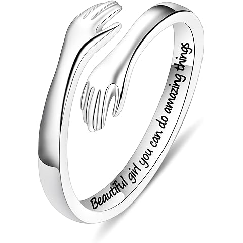 Yesteel S925 Sterling Silver Hug Ring for Women Teen Girls, Adjustable Ring Jewelry Mothers Day Birthday Gifts for Daughters Mom Sister Wife Friends Grandma