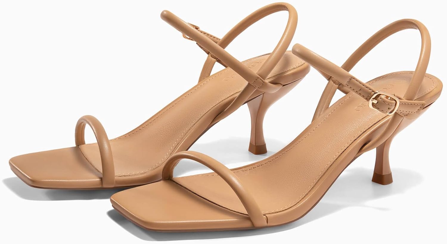 Coutgo Womens Strappy Kitten Heels Open Square Toe Sandals Buckle Ankle Strap Summer Dress Shoes - Image 5