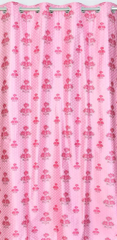 Image of Exporthub 2 Pieces Polyester Pink Floral Digital 3D Printed Eyelet Long Door Curtains -Length 8 Feet (EHSPR826 84)