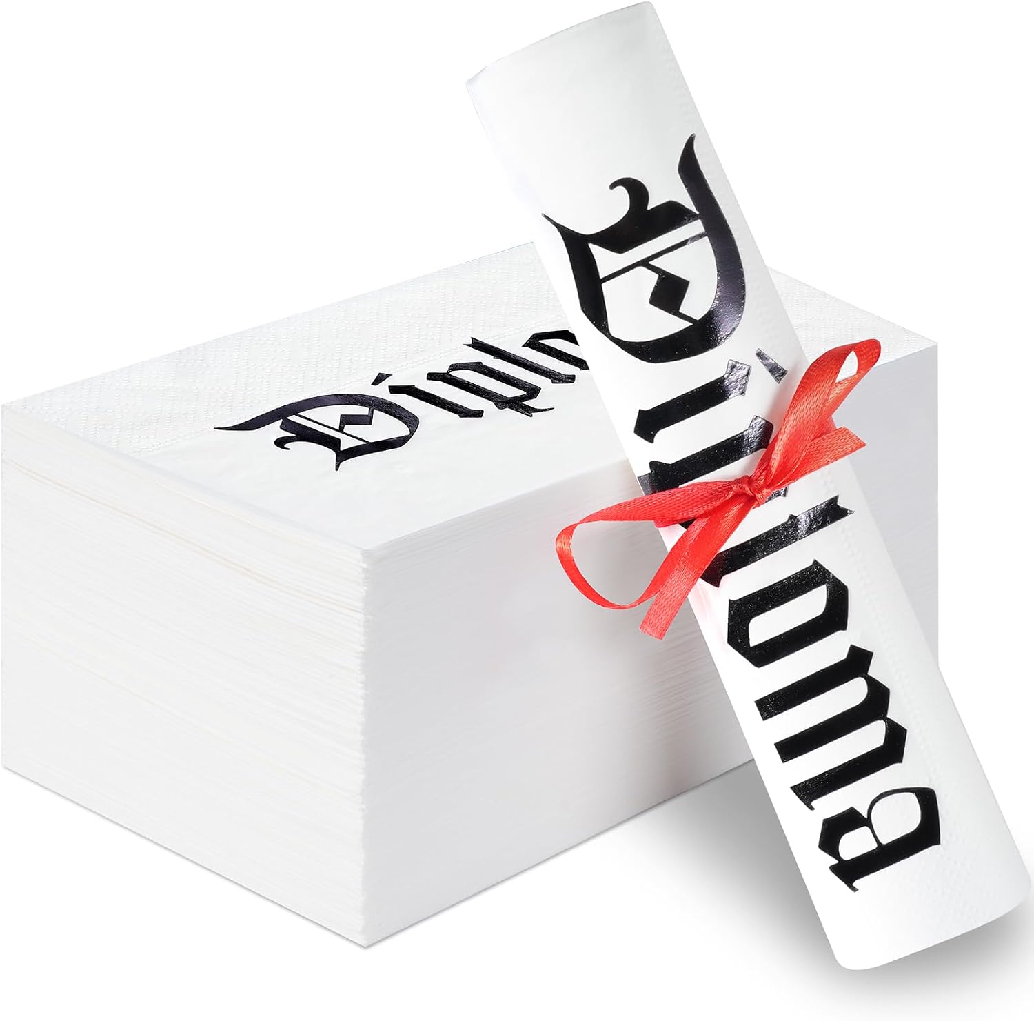 100 Set Graduation Napkins Party Supplies, Graduation Diploma Guest Napkins with Red Ribbon Rolled, Disposable Foil Grad Award Dinner Hand Napkin for 2026 High School College Grad Party