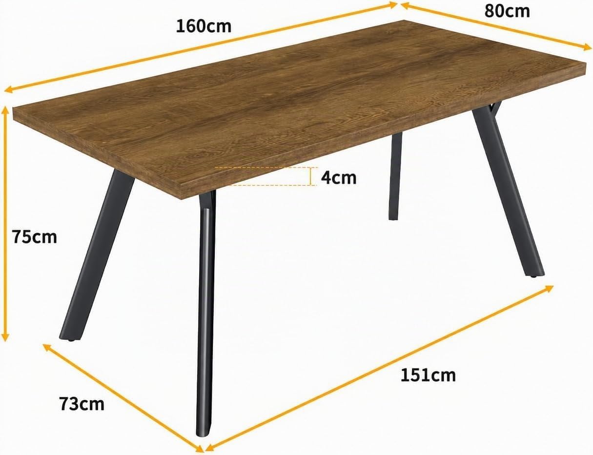 LEWE Tavolo da Pranzo Rettangolare, Tavolo Cucina in Legno, 160 x 80 x 75 cm per 6-8 Persone, Struttura in Metallo Solida, Tavolo Moderno da Cucina, Soggiorno e Sala da Pranzo, Marrone Noce