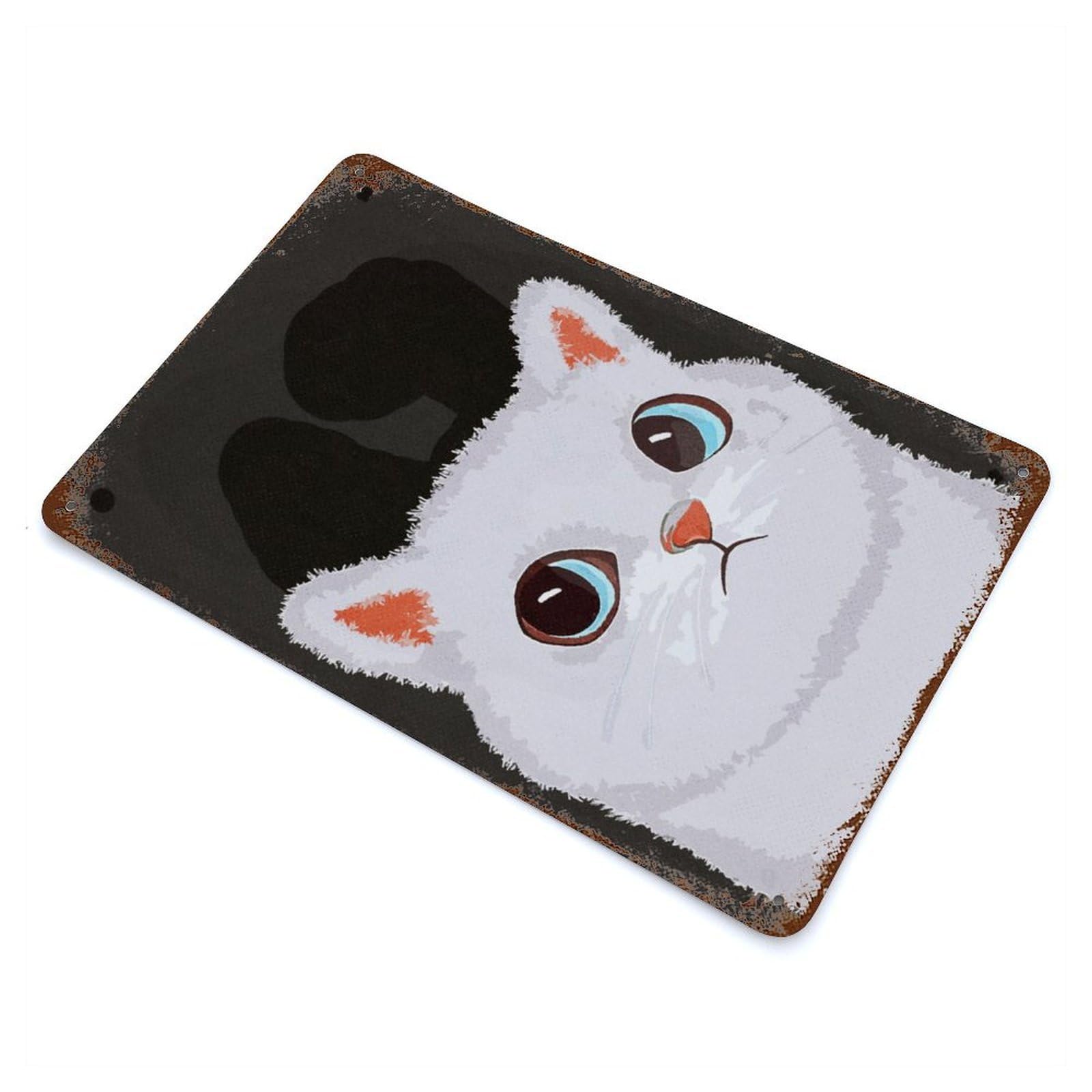 White Cat Meme Vintage Rust Metal Sign 11.8"x7.9", Shabby Chic Decor for Living Room, Hallway And Home Decor