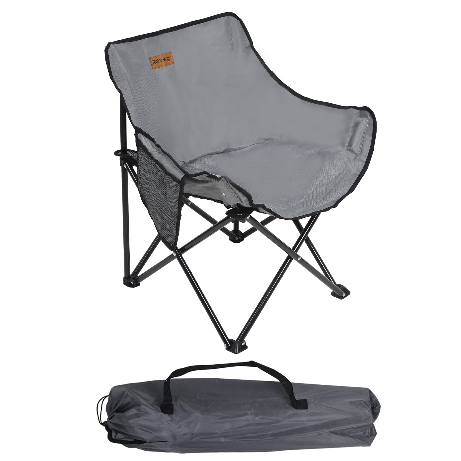 Rainberg Folding Camping Chair, Compact & Lightweight 2.2kg. Durable Metal Frame Holding up to 100kg, Outdoor, Picnic Chair, Enjoy a Comfortable Seat. (Pack of 1, Grey)