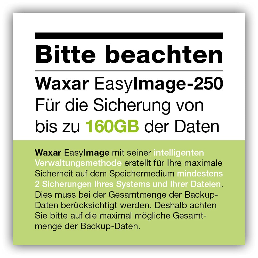 Waxar EasyImage-250 Bundle, High-End Backup Software inklusive Speicher 256GB, läuft sofort ohne Installation, kompatibel mit Windows | Mac | Linux, Laptop-Edition, 1 Gerät, 1 Year Subscription, DE