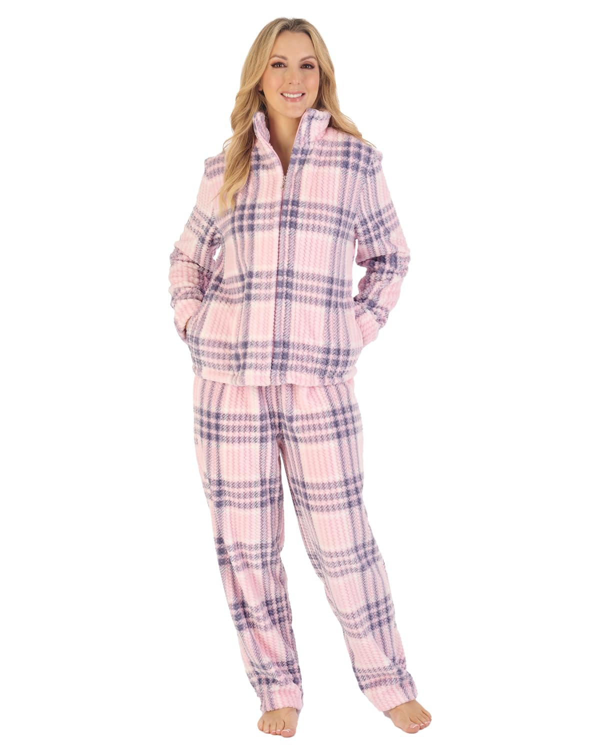 Slenderella Waffle Zip Pyjamas PJ06330 Pink XL