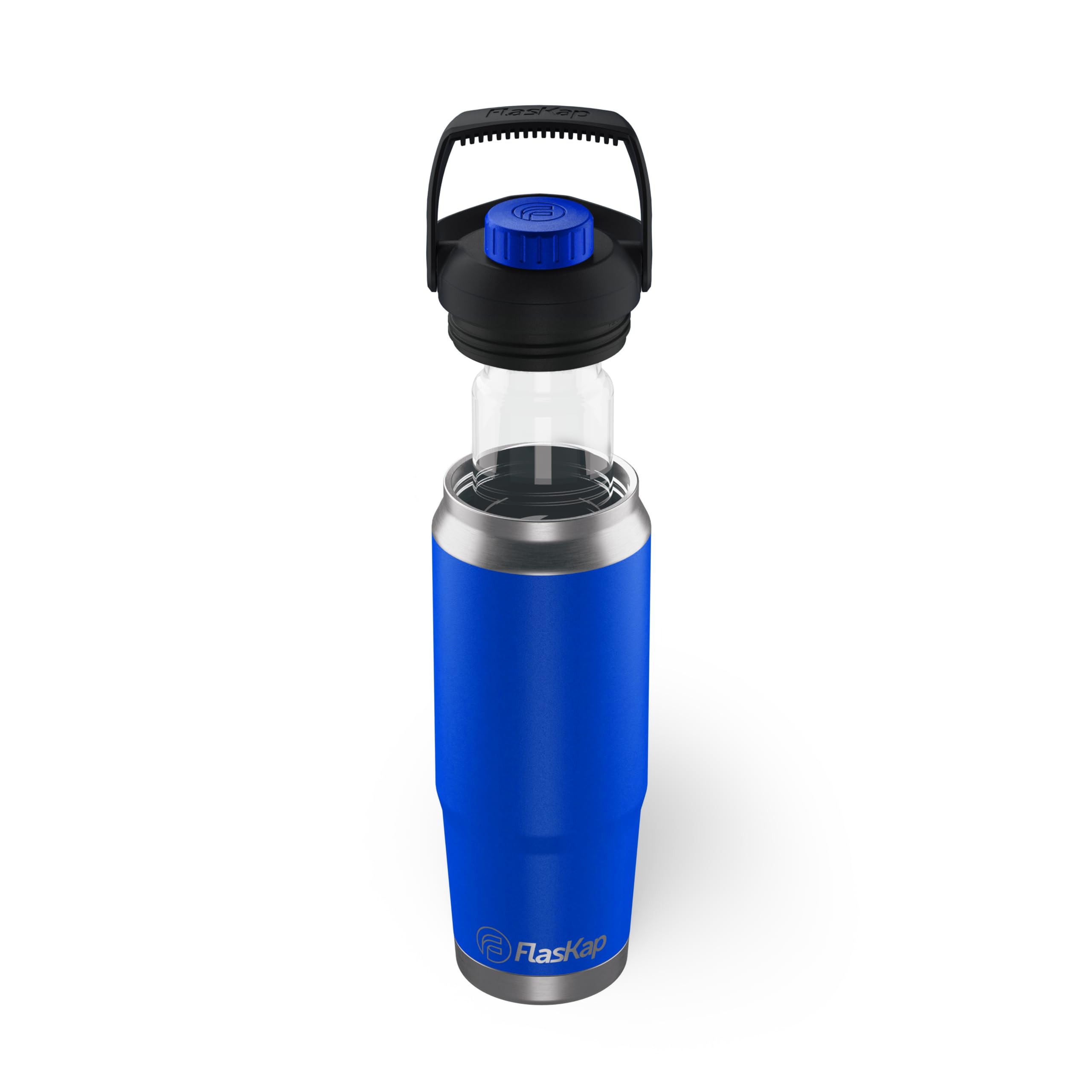 Flaskap FreePour System: 6oz Tumbler Attachment and 26oz Cup Holder Friendly Bottle, Removable Well Mixed Drink Tumbler Attachment and Water Bottle