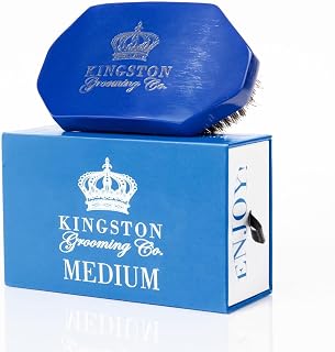 Kingston Grooming Co Medium 360 Wave Brush for Men- Boar Bristle Palm Brush | Medium boar hair brush for beards, hair & 360 waves. Military palm style brush. Perfect for normal to thick hair with box.
