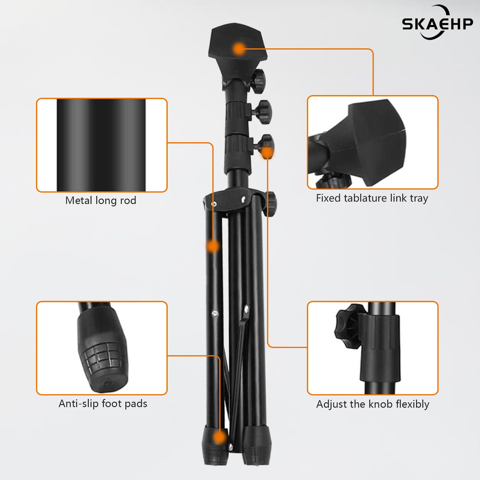 Soporte de música de metal con luces, con luces de doble cabeza, alta estabilidad, altura ajustable y viene con una funda de transporte (70 - 150 cm).