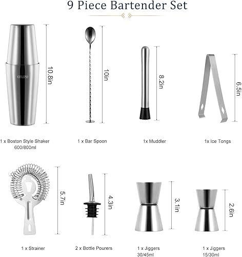 Miniatura 3 de Juego de mezclador de bar coctelera profesional de acero inoxidable de alta calidad, 25 onzas. Perfecto para bebidas caseras de fiesta con tus