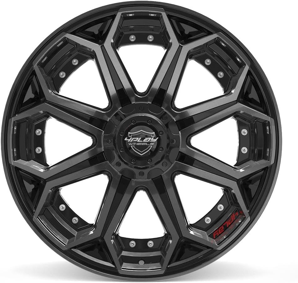 4PLAY Wheels 22 inch Rim Fits 6x135 + 6x139.7 Silverado Suburban Tahoe Expedition F150 Raptor 4P80R 22x10 Brushed Black Wheels