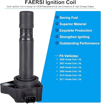 FAERSI Ignition Coils Pack 4 Set Fit for 2006-2011 Honda Civic L4 1.8L | Ignition Coil Replace UF582 C1580 5C16371788393 RNAA01 IC662
