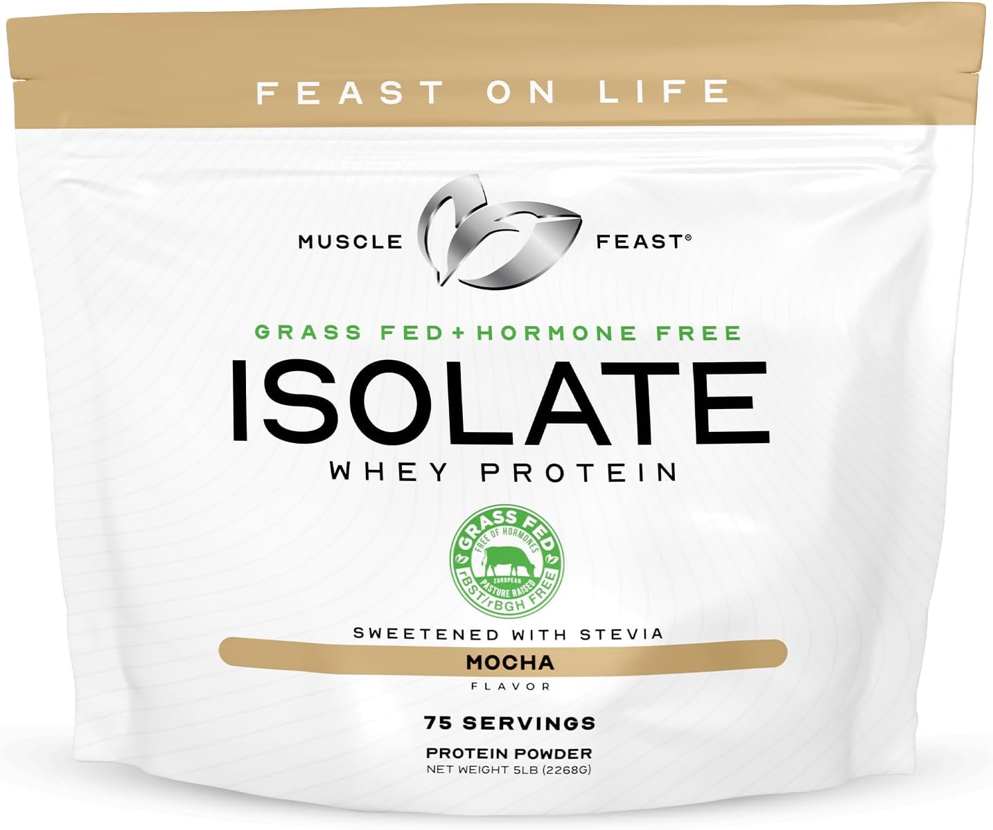 Muscle Feast Grass-Fed Whey Protein Isolate, All Natural Hormone Free Pasture Raised, Mocha, 5lb (94 Servings)