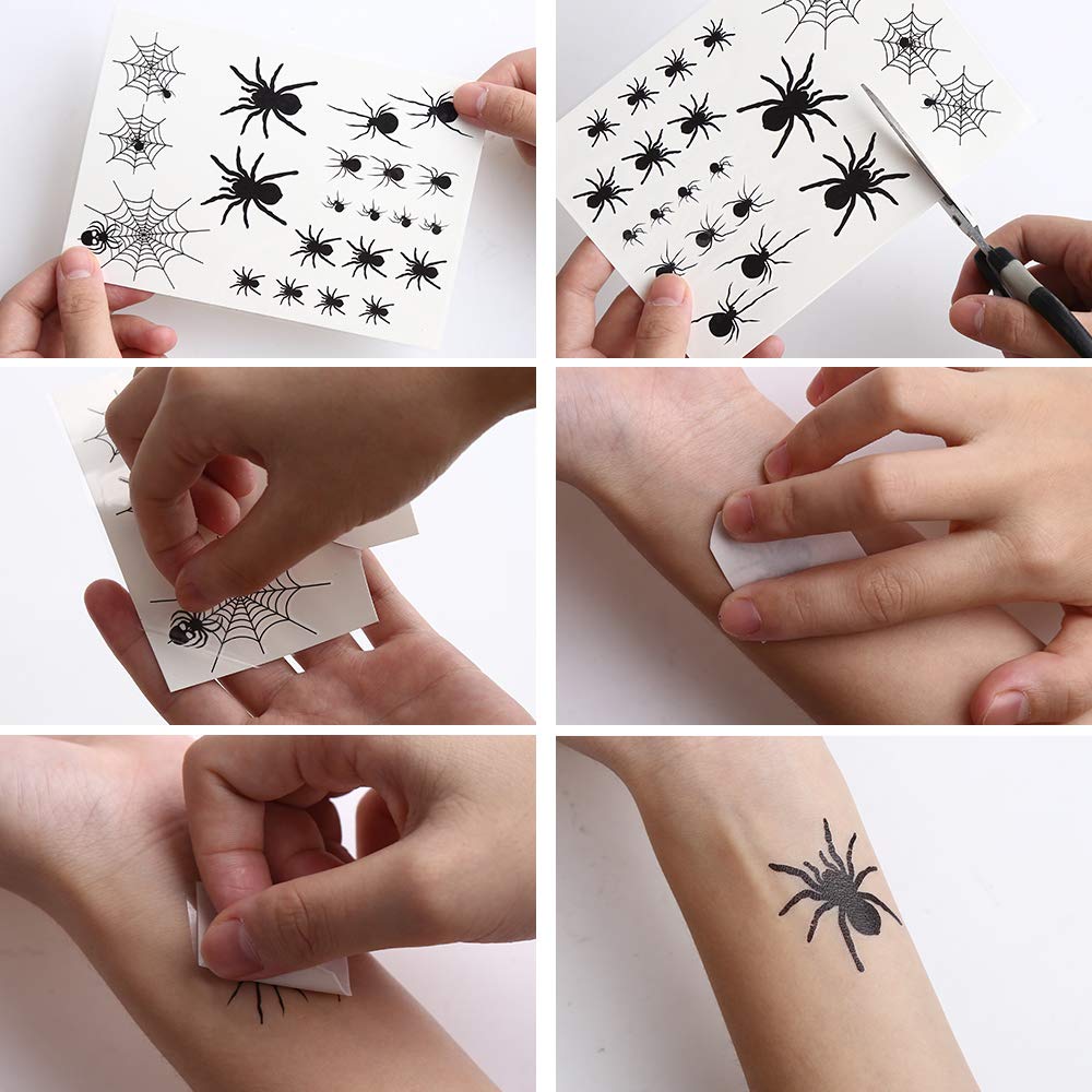 VEYLIN 135 Pieces Halloween Tattoo Sticker Removable Fake Spider Bat Tattoo Temporary Cosplay Party Decoration for Children (6 sheets) - Image 4