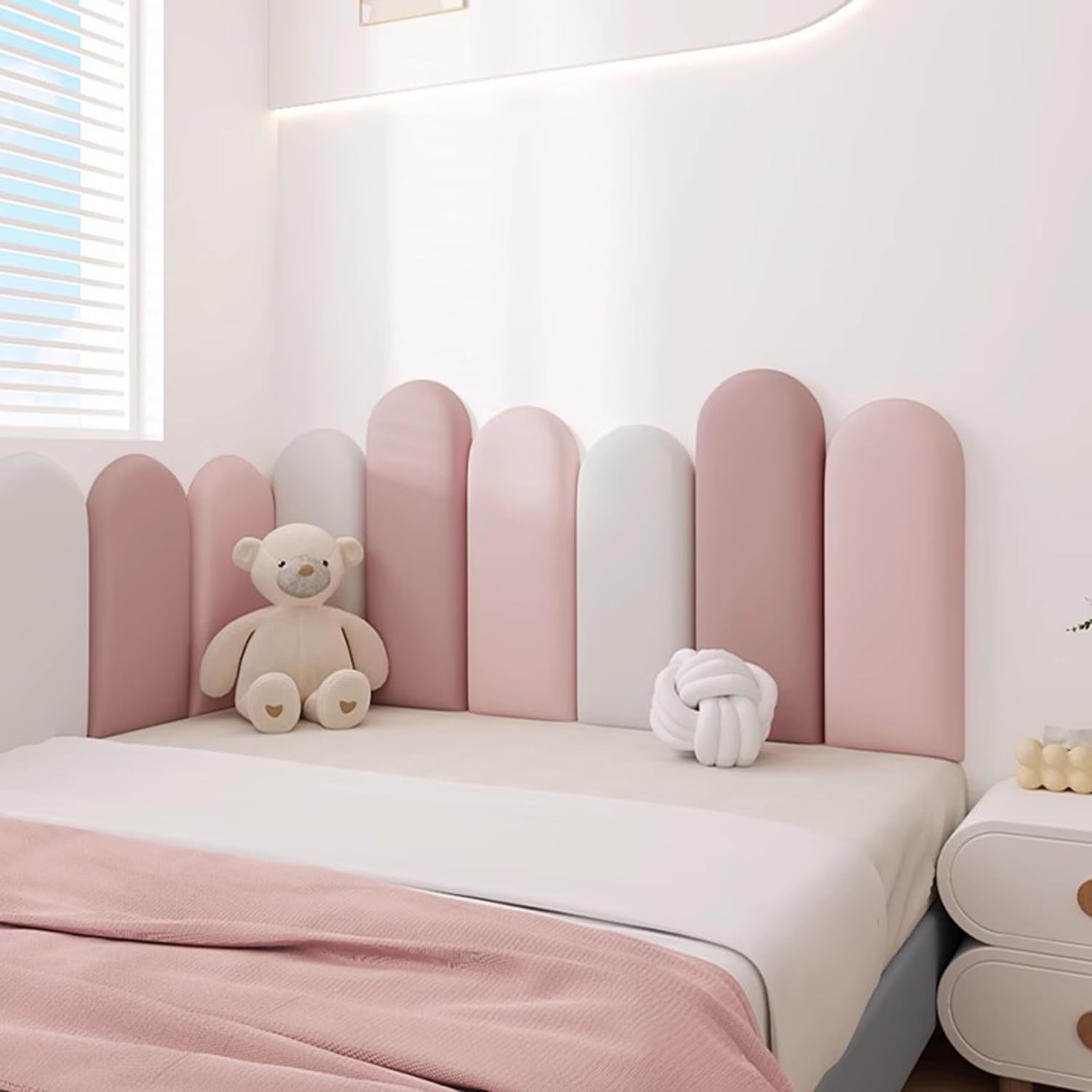 Testiera per letto rimovibile e incollata, imbottitura anti collisione, autoadesiva, per camera da letto, soggiorno, cameretta dei bambini (multicolore, 03, 120 x 55 cm)