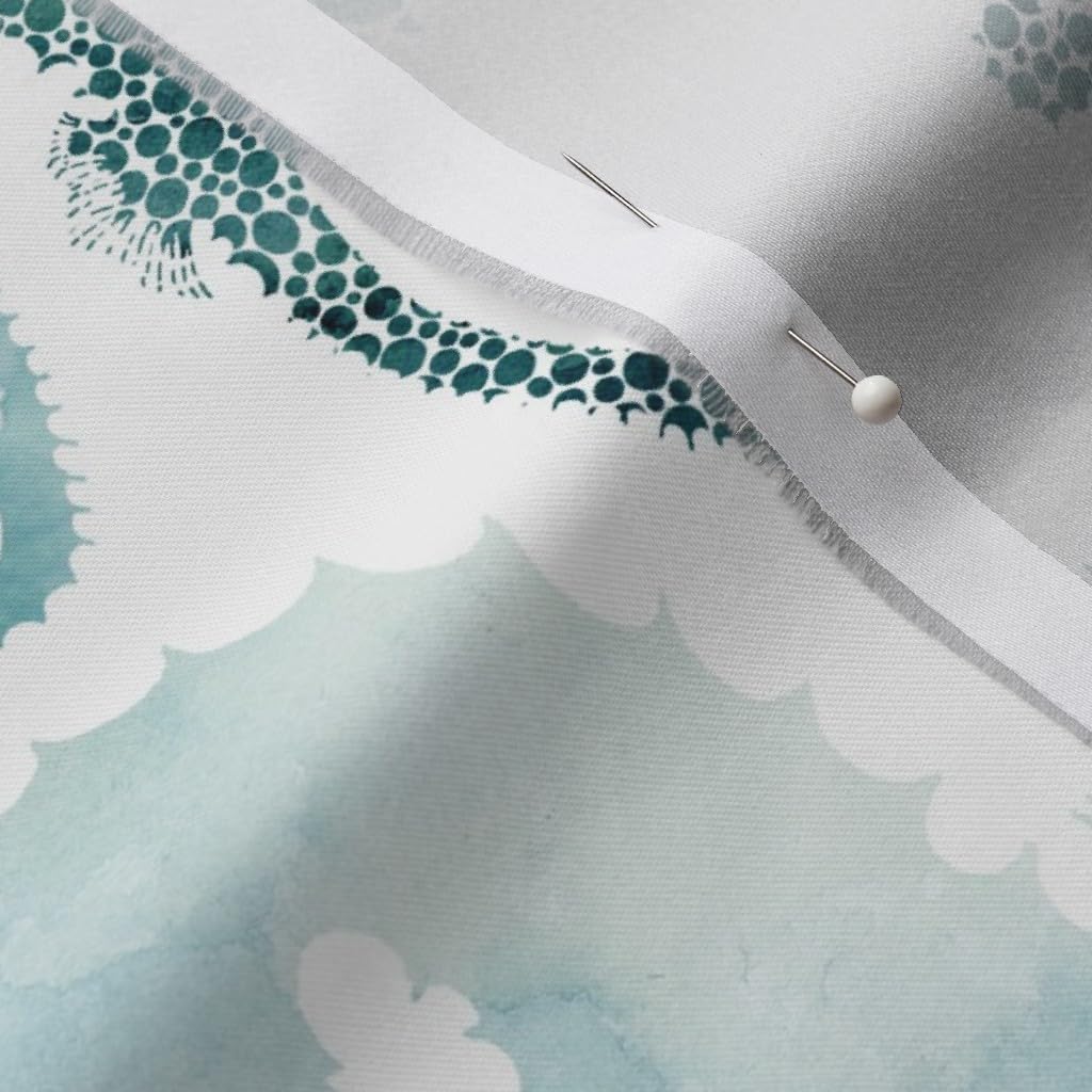 Spoonflower Fabric - Pointillism Seahorse Seaweed Pattern Turquoise Blue Watercolor Ocean Printed on Organic Cotton Sateen Fabric by The Yard - Sewing Quilting Apparel Home Decor