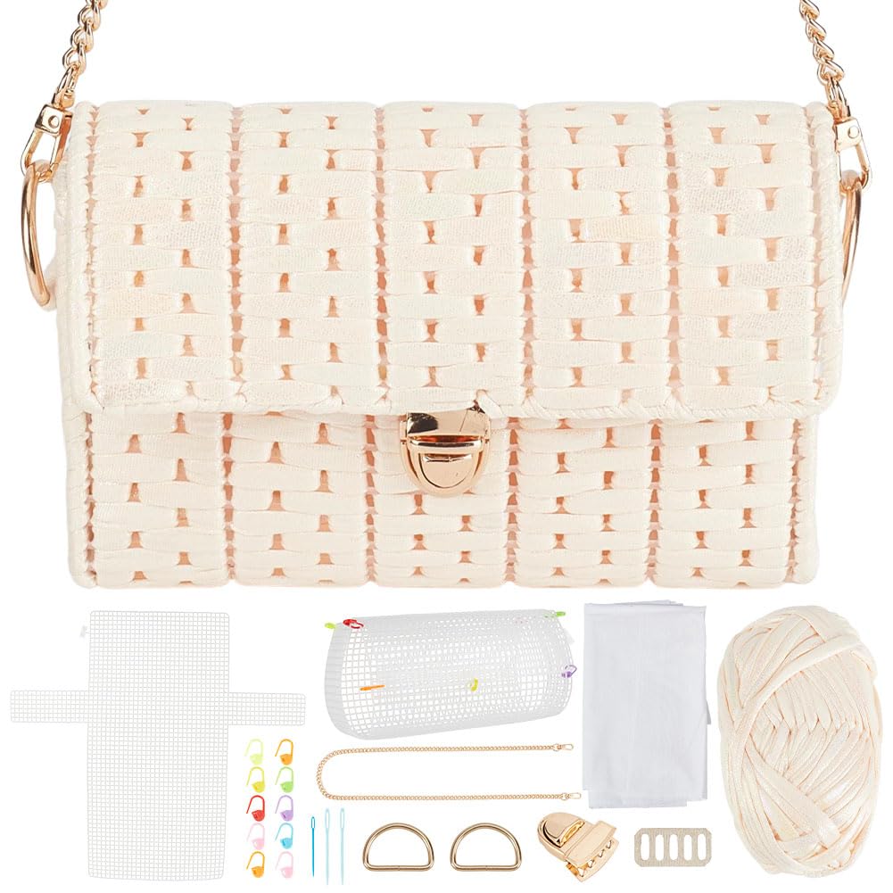 FREEBLOSS DY Plastic Canvas Bag Kit for Beginners Handmade Woven Bag Kit with Video Tutorial Blank Needlepoint Canvas Sheets Bag Making Kits for Embroidery Crafting