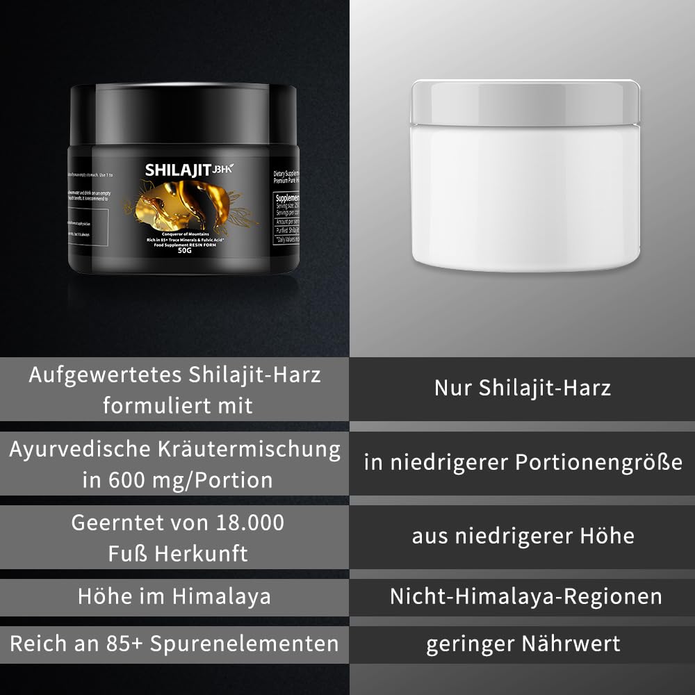 Himalaya Shilajit Originale - Resina di Shilajit biologica dell'Himalaya, ricca di oltre 85 oligoelementi e acido fulvico per concentrazione, energia e immunità, 50 grammi.