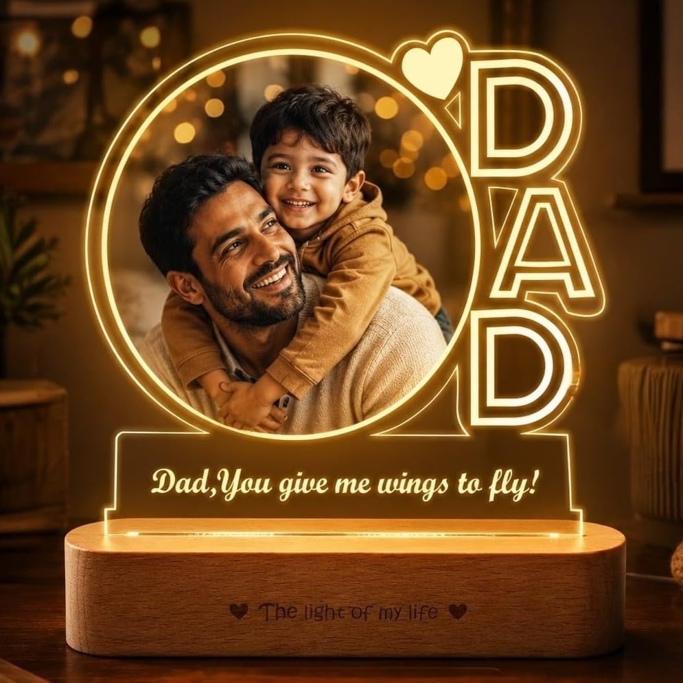 Image of ZOCI VOCI Wings of Light: Fathers Day Gift for Dad, Customized Photo LED Lamp for Papa, Daddy, Grandpa, Dadaji, Personalized Birthday Gift for Father (Warm Light)