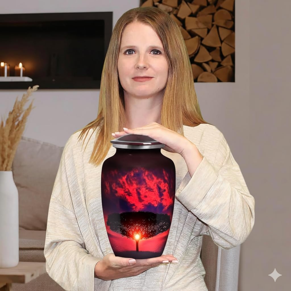 Trupoint Memorials Cremation Urns for Human Ashes, Tree of Life Decorative Burial Urn for Adult Men and Women, Large Red Sunset - Image 5