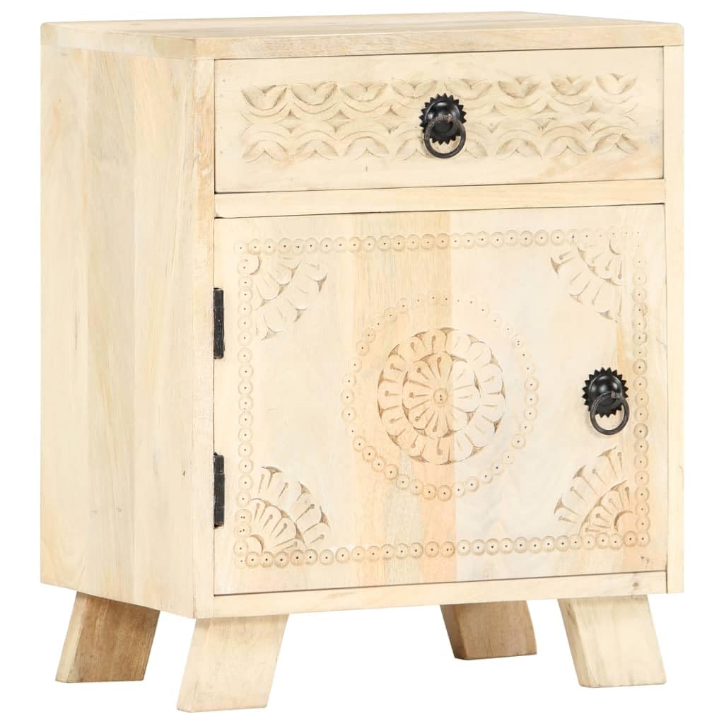 Table de Chevet Bois Manguier Massif avec Tiroir pour Petit Espace