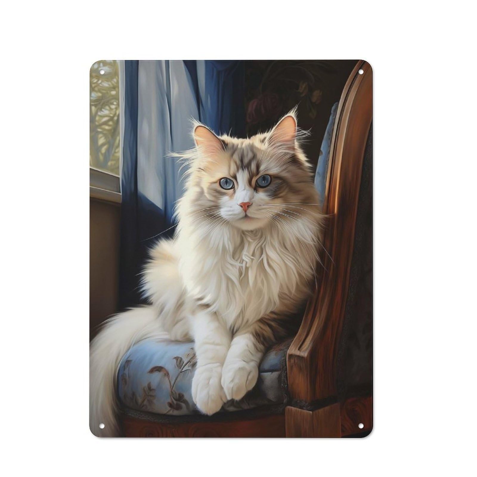 Ragdoll Cat Portrait Rustic Tin Sign 40x30cm, Vintage Porch Wall Decor for Conservatory, Home Bar Or Utility Room