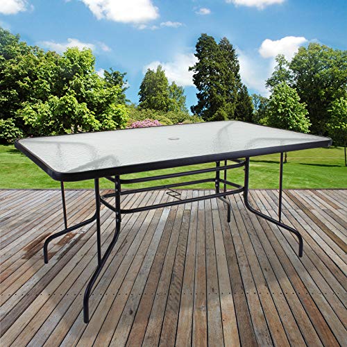 Marko Outdoor 1.5M Rippled Glass Rectangular Table Outdoor Dining Patio Garden Furniture Black Metal Frame