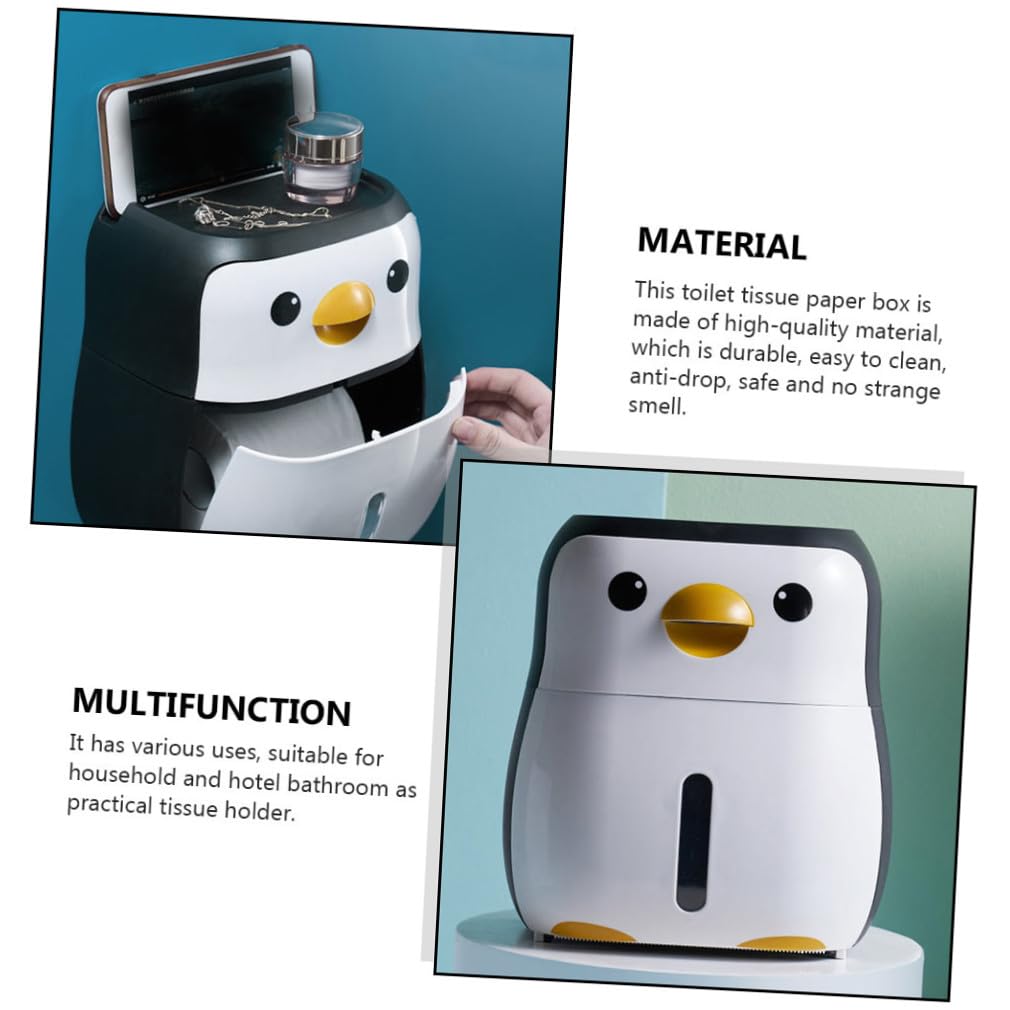 Weiße Kunststoff Papierbox Pinguin mit Ablage, Bohrfrei