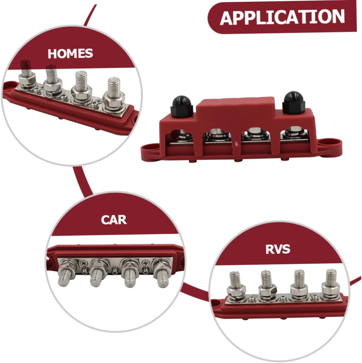 Power Distribution Block Cover 5/16 4-Pole 48V DC 250A Battery Terminal Bus Bar for Automotive Boat RV and Motorcycle