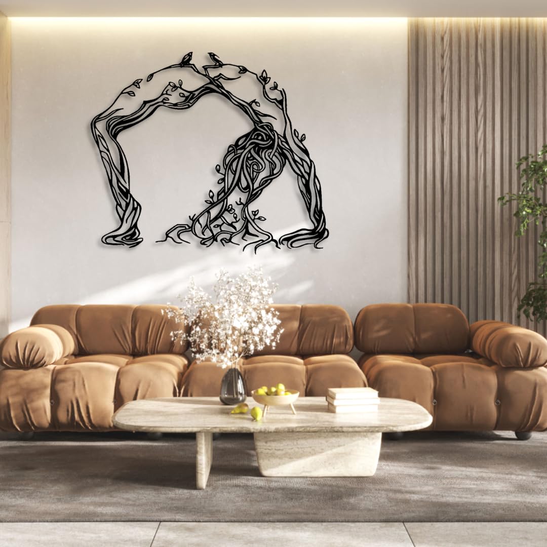 Donna e albero della vita, decoro in metallo, decoro naturale per salotto