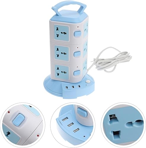 Miniatura 4 de Sewroro Regleta de alimentación USB con tomas verticales, control individual para cada sección de enchufe, cable de extensión azul, adecuado para