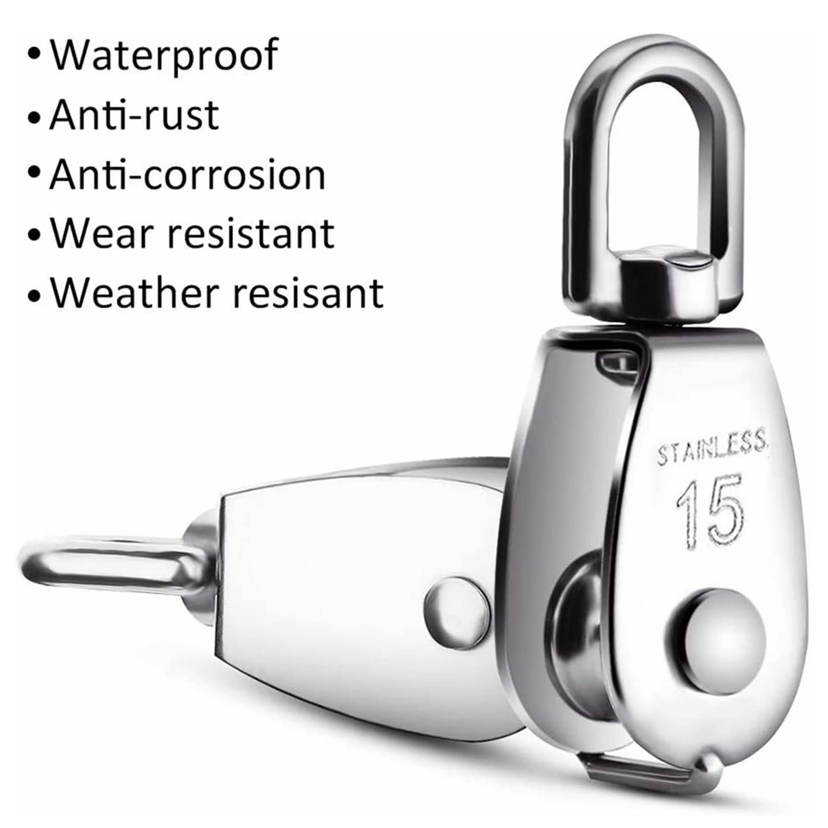 6Pcs 304 Stainless Steel M25 Silver Single Pulley Block Wire Rope Hanging Wire Towing Wheel